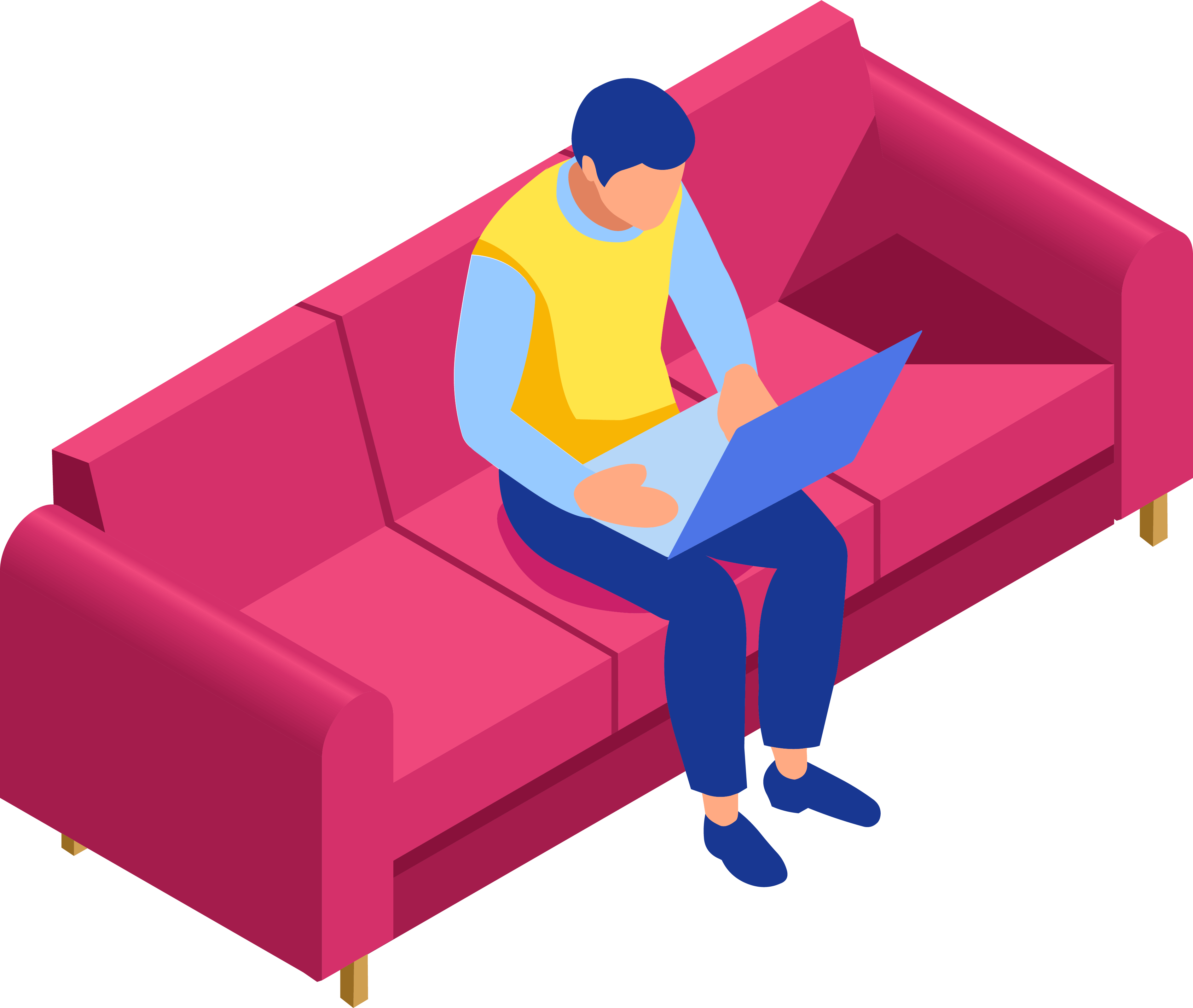 Illustration d'un homme avec son pc sur un canapé