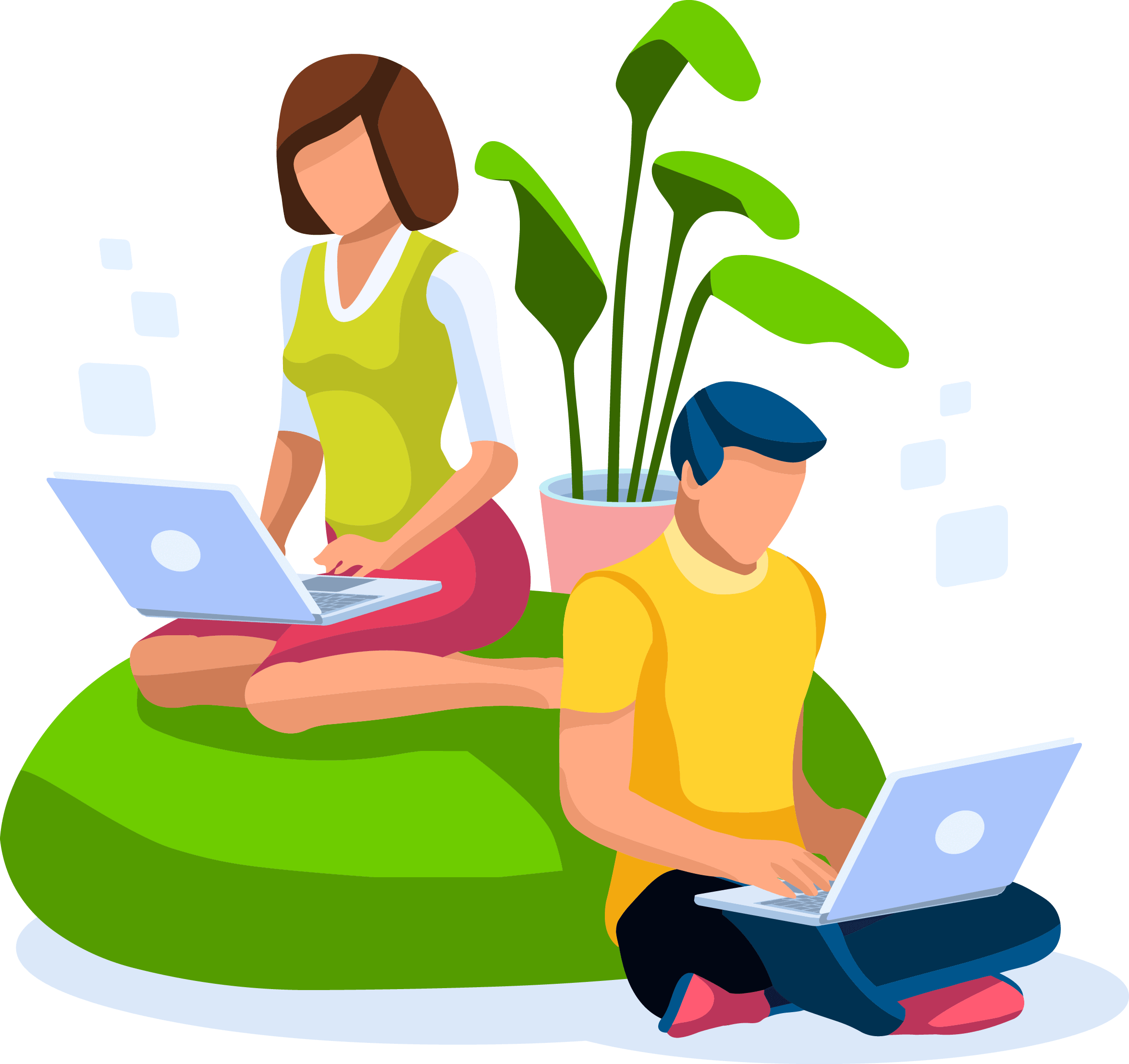 Illustration d'un couple entrain de travailler sur leur pc